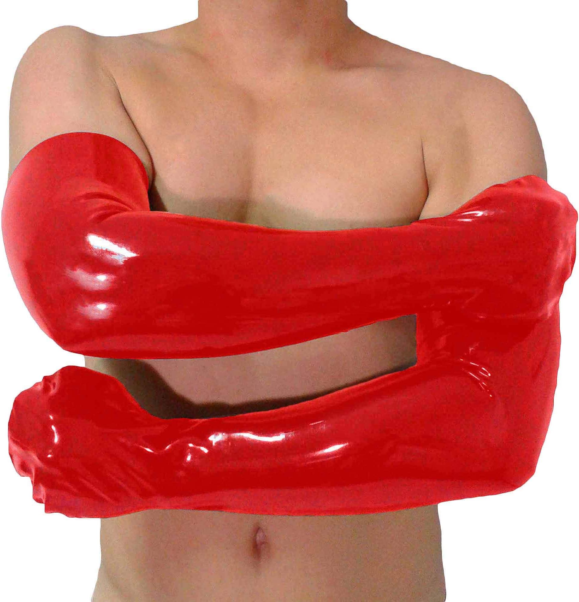 Red Latex Rubber Long Mittens HOT (one Size)