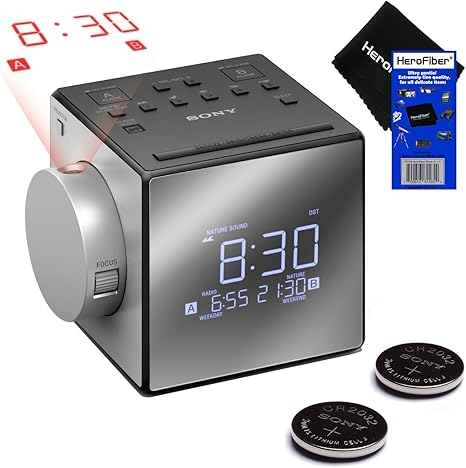 Amazon Com New Improved Sony Projector Dual Alarm Clock With Extendable Snooze 5 Nature Sounds Am Fm Radio Built In Calendar Large Led Display Usb Port Black 2 Sony Rplc Batteries