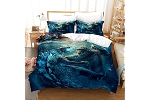 SONICPONY Bedding Set Twin Dinosaur Comforter Cover 3D Cartoon Printing for Bedroom Blue Color Breathable 1 Piece Duvet Cover with Zipper Closure 2 Pieces Pillow Shames No Comforter Inside (Dino30, Twin)