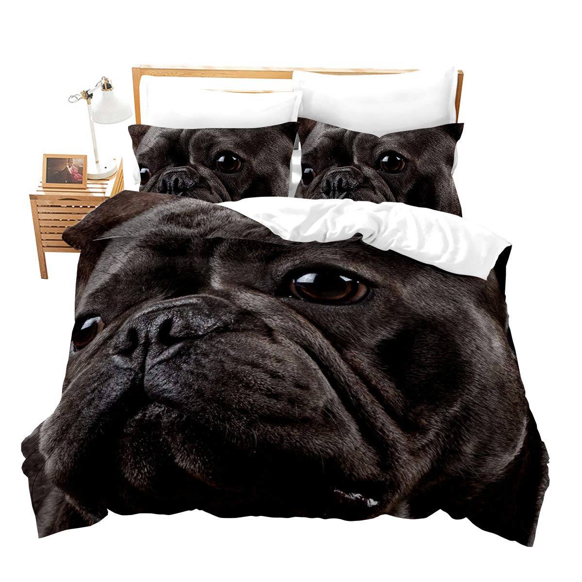 Loussiesd Dog Comforter Cover Set French Bulldog Duvet Cover Set Cute Animals Bedding Set Chocolate Color Domestic Pets for Kids Girls Boys Child 3D Print Decor 2 Pcs Duvet Cover SingleSize