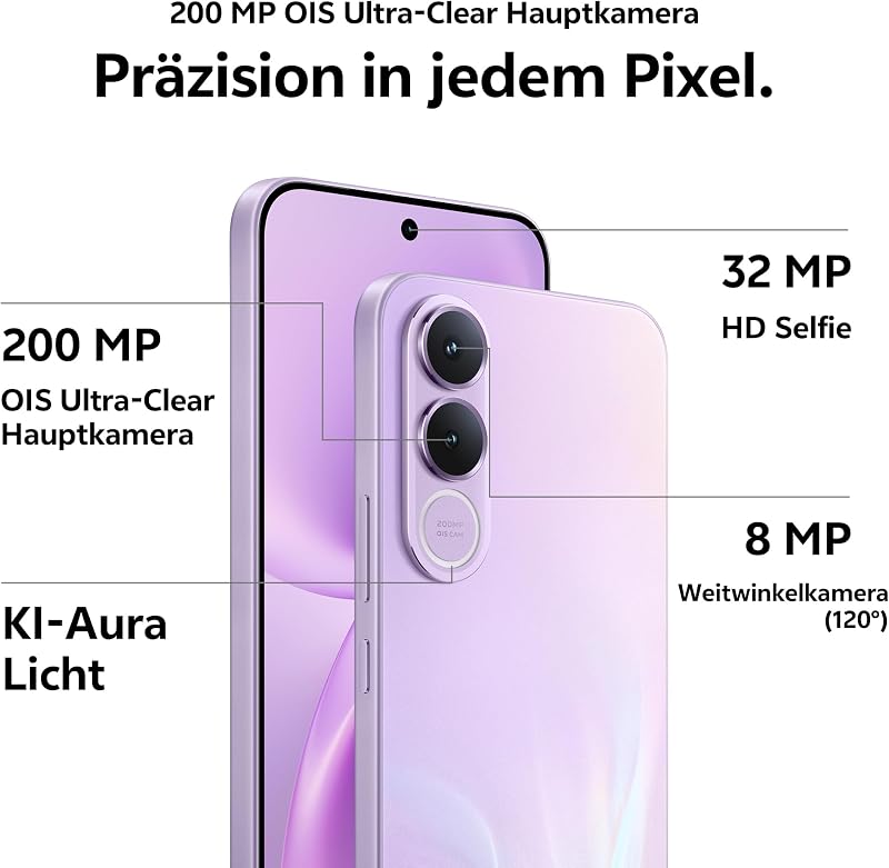 V70 FE Smartphone, gestochen scharfe OIS-Hauptkamera mit 200 MP, 8 GB RAM+256 GB ROM, 5.250-mAh-BlueVolt-Akku, 90-W-Schnellladefunktion, gestochen scharfes AMOLED-Display in 1.5K