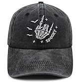 Halloween Spooky Hat for Men Women, Funny Adjustable Cotton Embroidered Skeleton Hand Baseball Cap