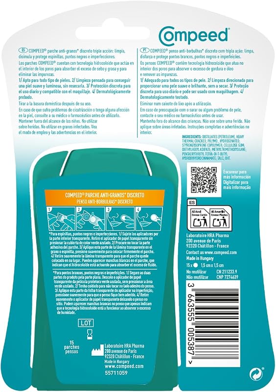 Cerotti anti-brufoli, trattamento acne, uso quotidiano, pulisce, nasconde e protegge, 15 pezzi