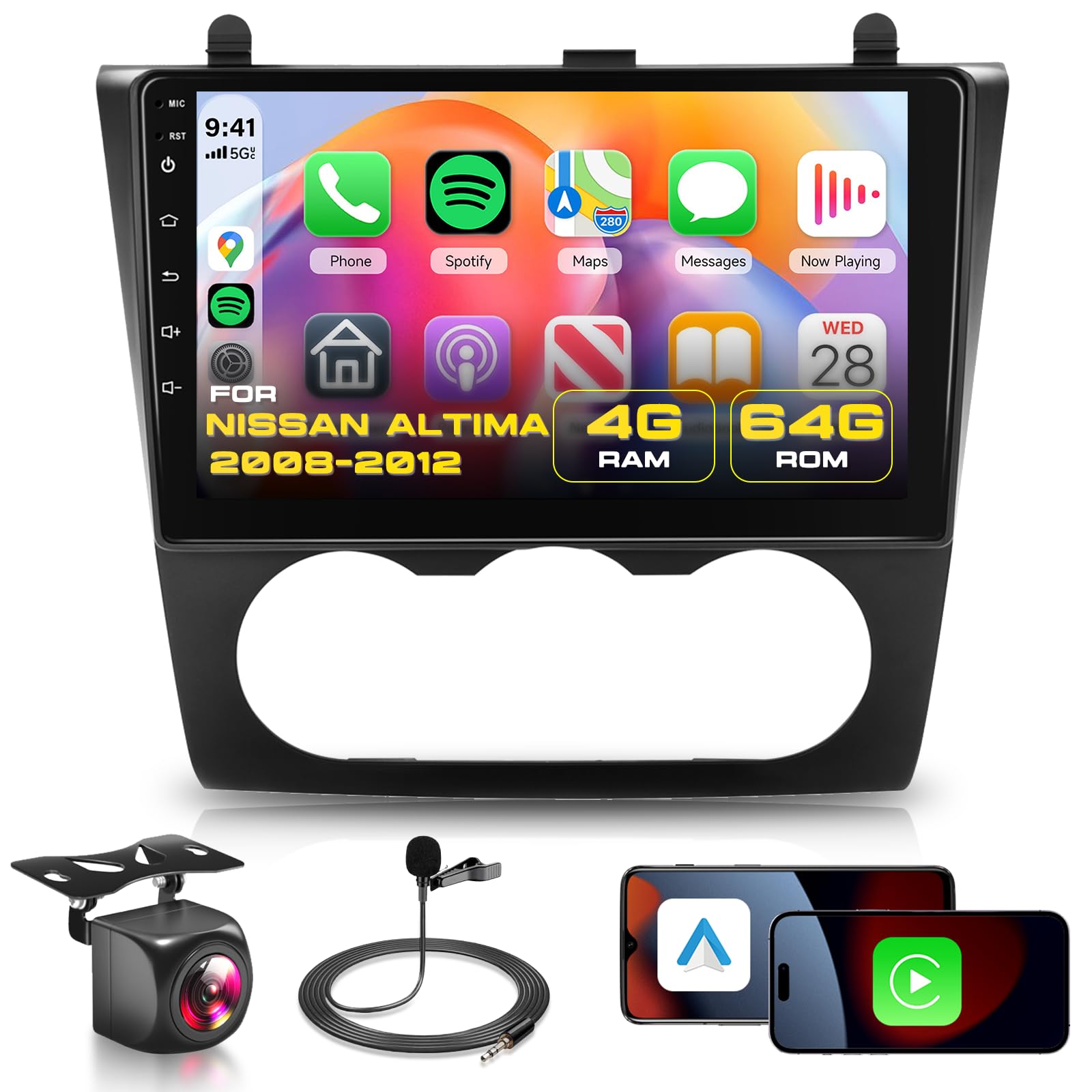 Photo 1 of [4G+64G] Car Radio for Nissan Altima 2008-2012 with Wireless CarPlay Android Auto,9 NCH IPS Touch Screen Android 13 GPS WiFi Bluetooth DSP Audio HD Backup Camera (Manual A/C)