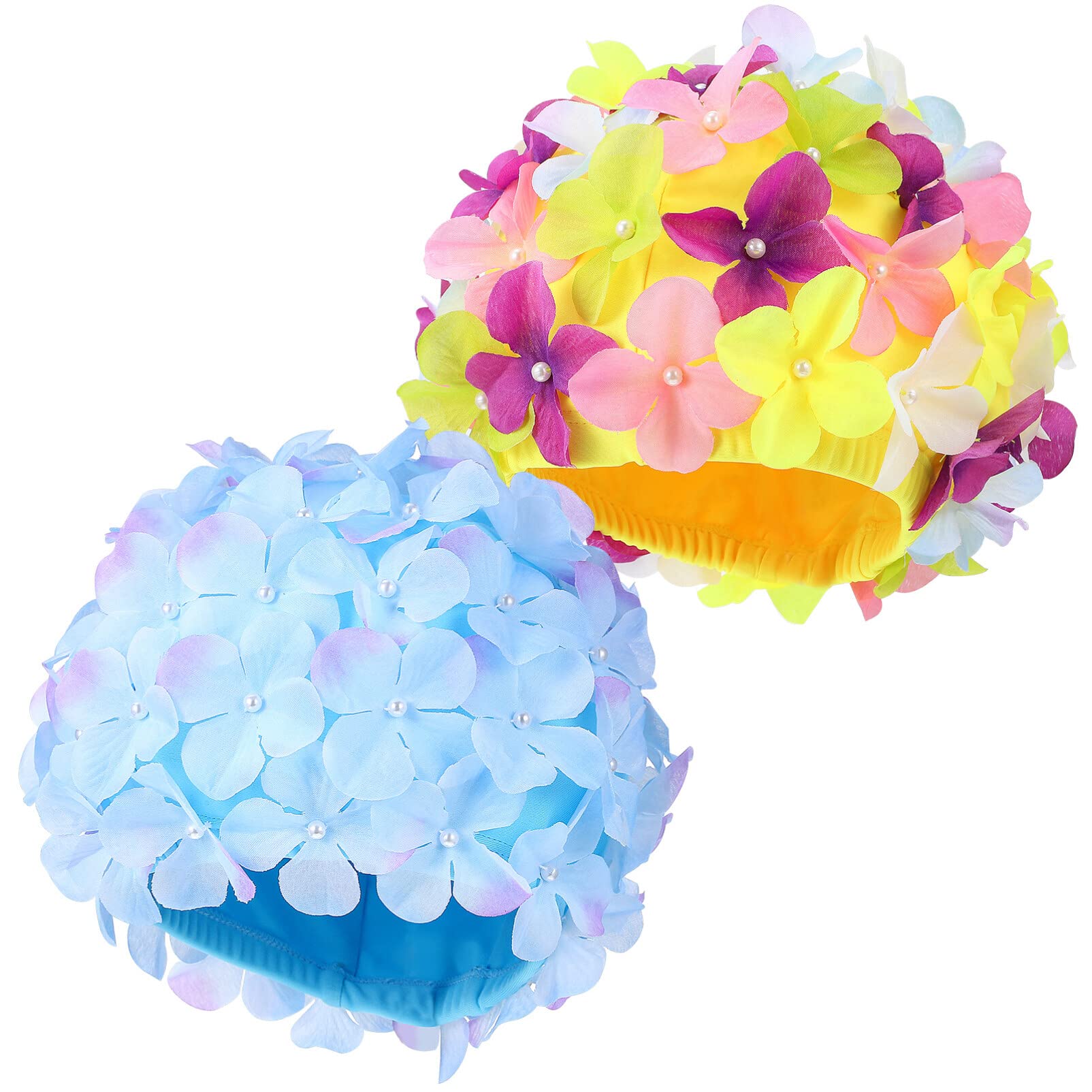Photo 1 of LIOOBO Petal Ladies Swim Cap: Flower Swim Cap, Floral Swim Caps, Fashionable Women Bathing Hat for Braids and Dreadlocks (Color and Blue)