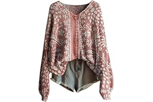 GOKKILRW Womens V Neck Boho Tops 2025 Fall Trendy Long Sleeve Colorful Pullover Sweater Lightweight Vintage Ethnic Tunics