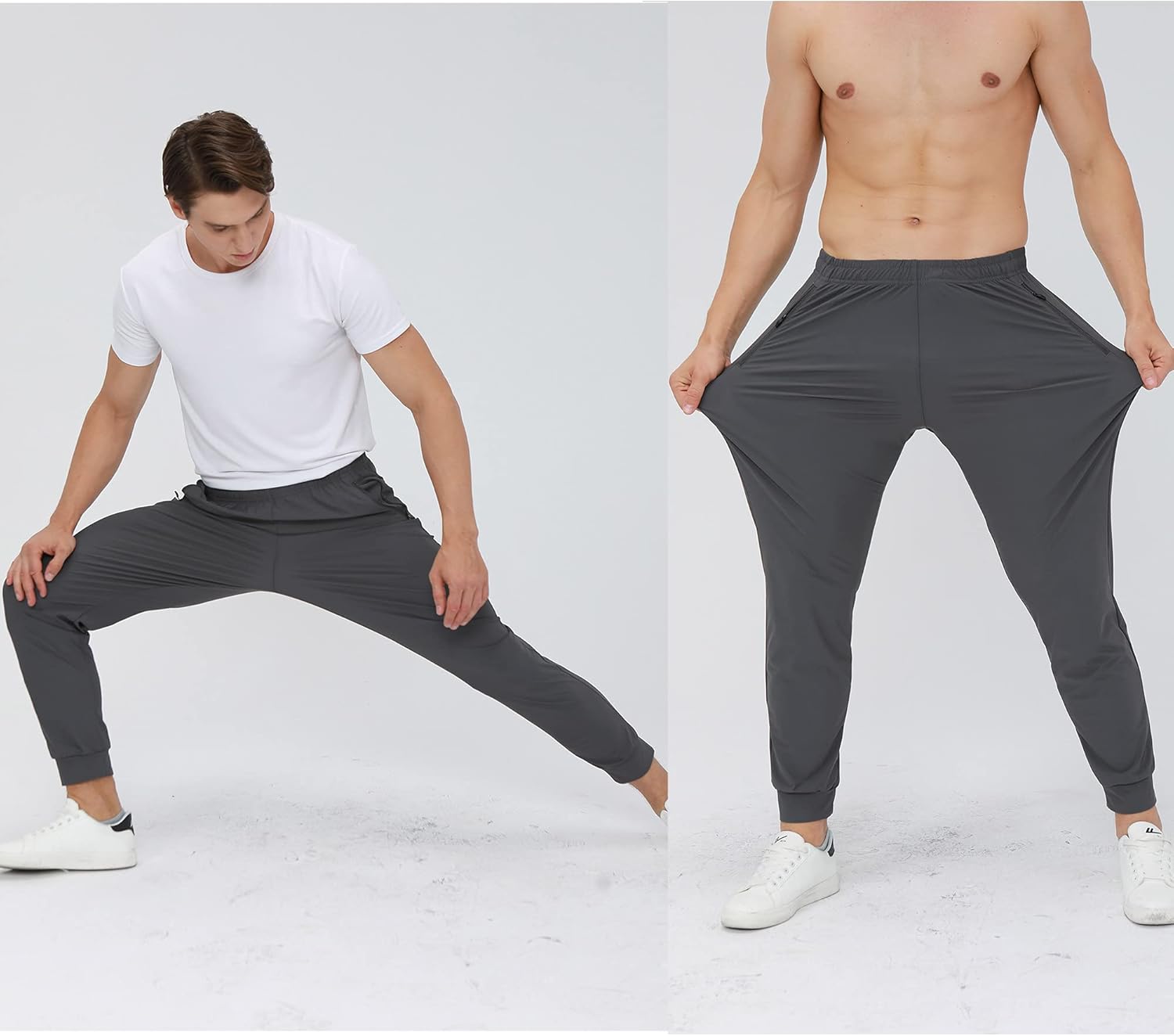 YOIYEN Men's Hiking Joggers Quick Dry Light Workout Running Sport Pants Training Gym Sweatpants with Zipper Pockets: Clothing