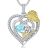 ETERMBOL Birthstone Necklace for Women Birthday Gifts 925 Sterling Silver Heart Necklaces Sunflower You Are My Sunshine Pendant Jewelry Christmas Valentine's Mothers Day Jewelry Gifts For Her Wife
