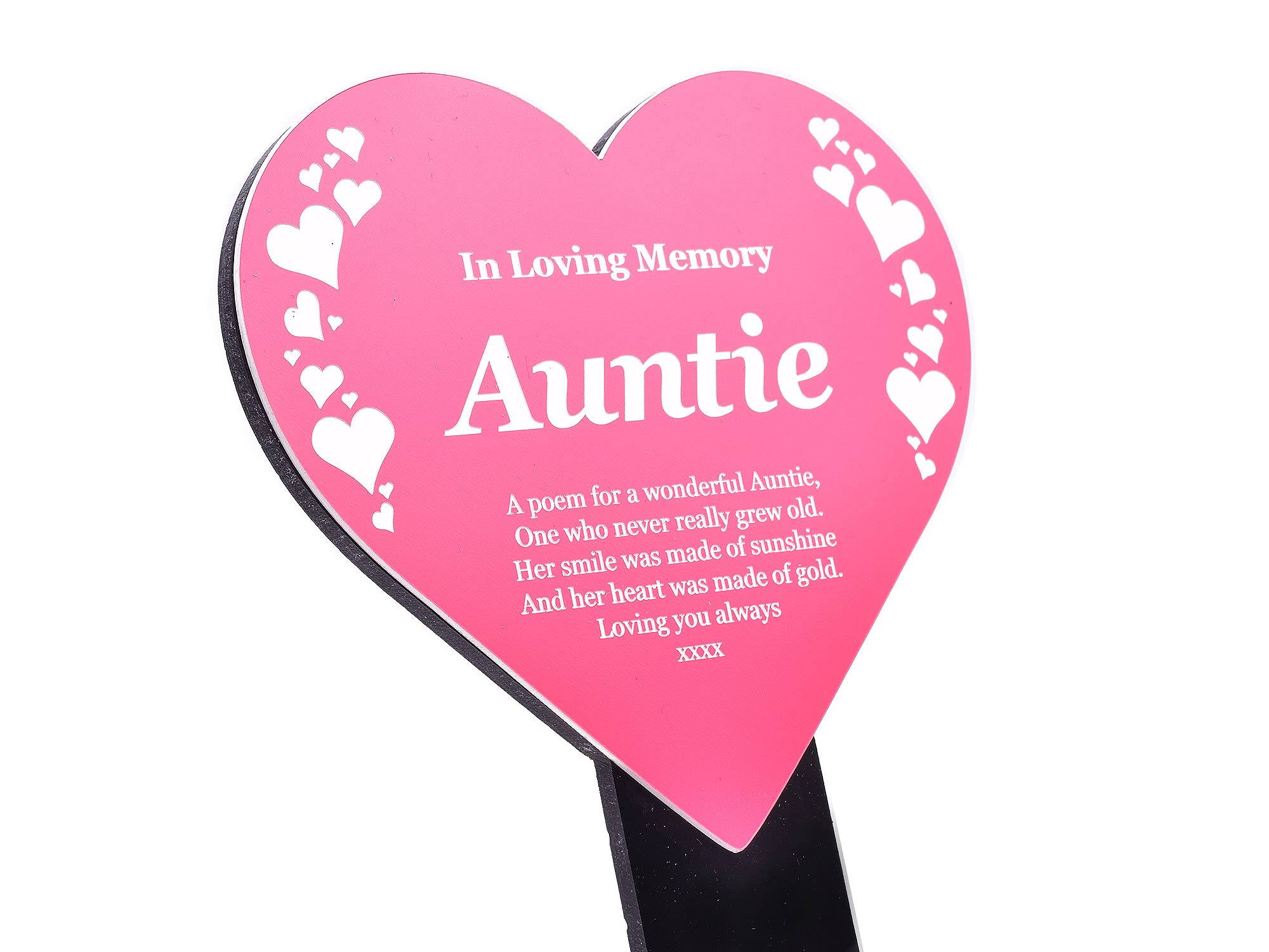 Auntie Heart Memorial Remembrance Plaque Stake - Pink & White, Waterproof, Outdoor, Grave Marker, Tribute, Plant Marker