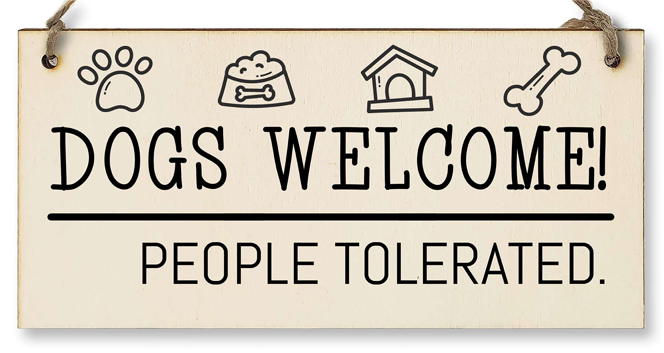Handmade Wooden Hanging Wall Plaque Dogs Welcome People Tolerated Funny Cute Sign Pet Lover Dog Mum Dad
