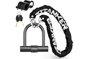 Titanker Motorcycle Chain Lock, Heavy Duty Bike Chain Lock with 2 Keys, Bike Locks with 14mm Thick U Lock for Bicycles, Motorbikes, Mopeds, Scooters (3FT,4FT)(6mm Chain,12mm Chain)