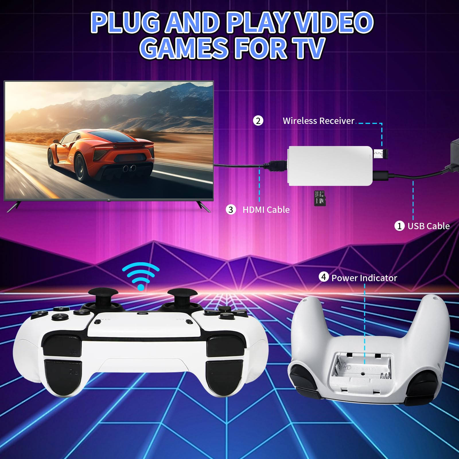 Upgraded Retro Gaming Console, Wireless Retro Game Stick, Built-in 20,000+ Games 64GB 4K Hdmi Output, Plug & Play Video Game Stick for TV