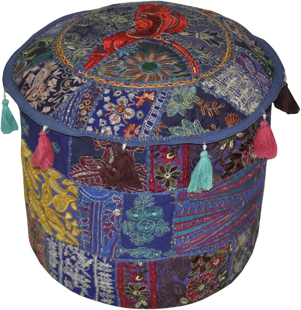 Lalhaveli Ethnic Redondo algodón otomana Cubierta Decorativa con diseño