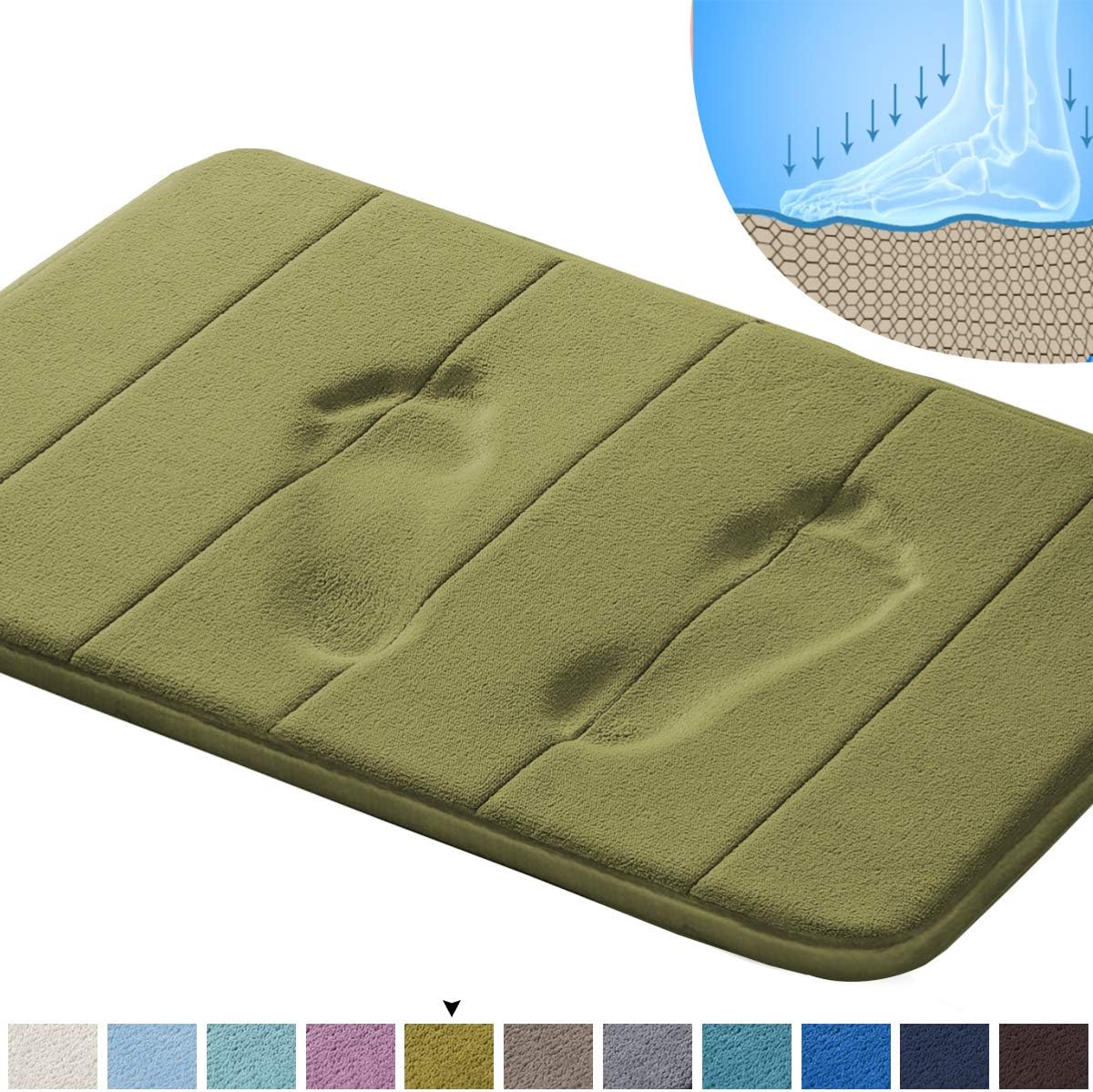 Soft Microfiber Memory Foam Bathroom Rugs Extra Absorbent Slip-Resistant Flannel Fleece Bath Mat Set Non Slip Dry Fast Machine-Washable Bath Mat, Olive Striped Pattern (1 Pack - 20" x 32"): Home & Kitchen