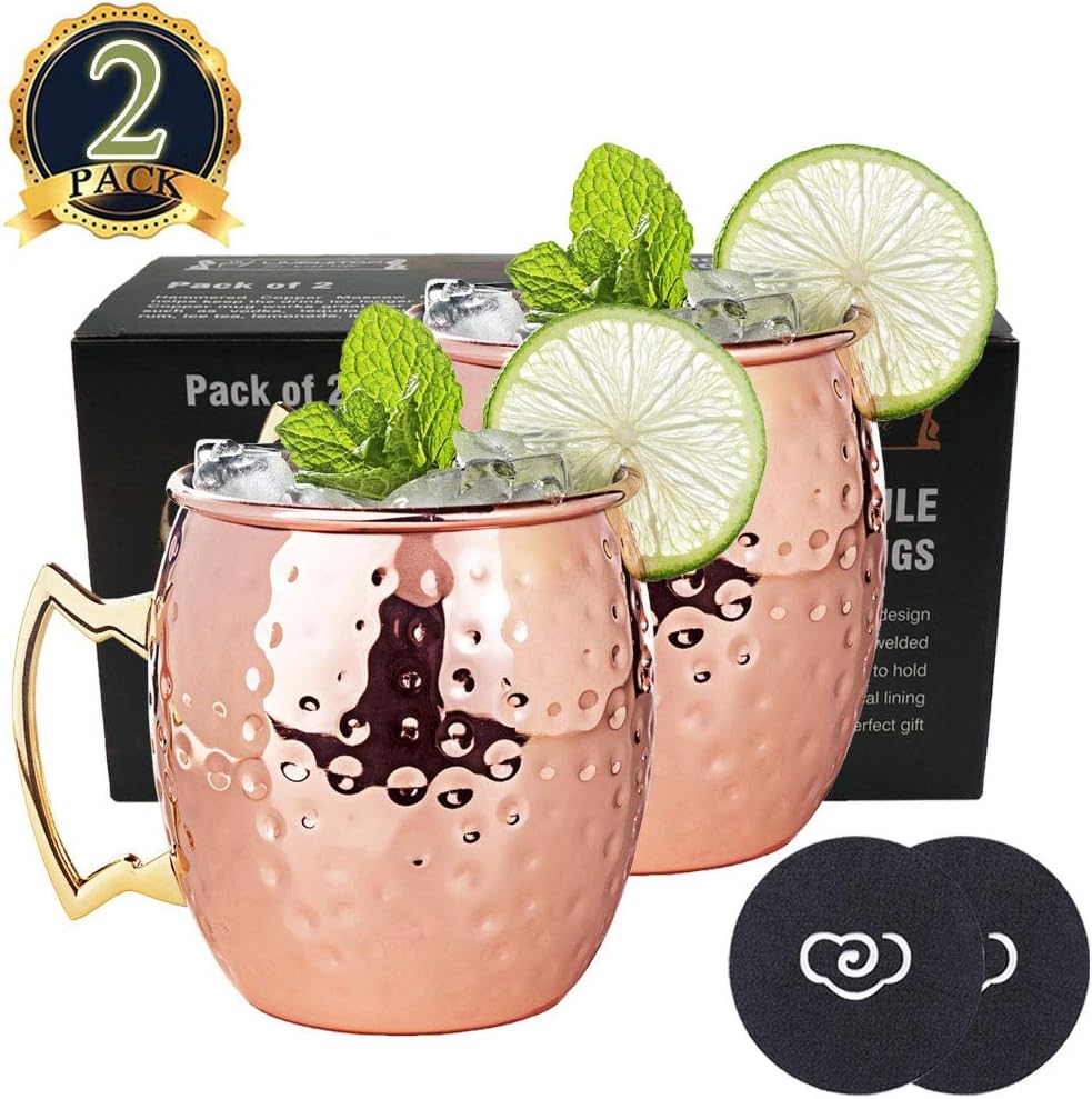 LIVEHITOP Moscow Mule Bicchieri Rame Set of 2, 530ml Rame Moscow Mules