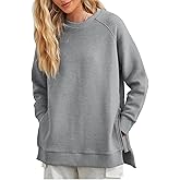 Fazortev Women's Oversized Sweatshirts Long Sleeve Crew Neck Ribbed Pullover Loose Side Zipper Tunic Tops