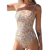 CUPSHE Women Swimsuit One Piece Bathing Suit Square Neck Cutout Back Tummy Control with Adjustable Spaghetti Straps
