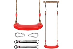 Luckit Swing Set Children Swing Plastic Swings with Easy Install Adjustable Rope Safe & Durable Child Swing for Children Kids Boys Girls Indoor/Outdoor/Playground/Home/Tree (Red, Plastic)