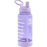 Takeya Tritan Motivational Water Bottle with Flip Straw Lid - Durable, BPA-Free -With Time Marker - Leakproof & Bumper - 32 oz, Vivacity Purple