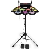 Electric Kids Drum Set,Electronic Drum Set Practice 9 Pads | With Stand,Music Recording,Light Up Drum Sticks,Drum Pedal,Midi,Dual Stereo Speaker(Rainbow)