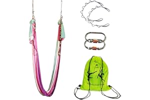 WELLSEM Aerial Yoga Hammock Aerial Pilates Silk Yoga Swing Set Inversion Equipment include daisy Chain, Pose Guide 5.5 yards
