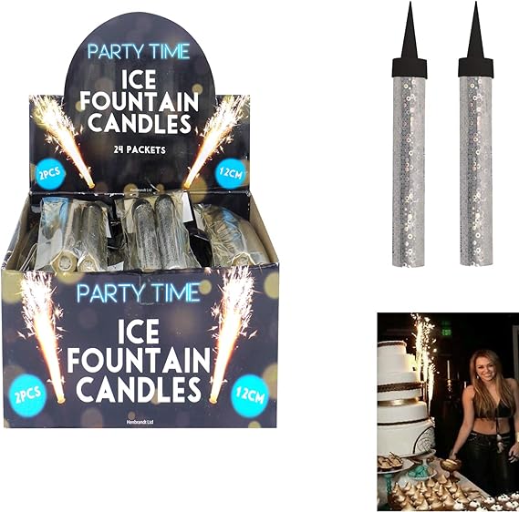 2*Silver Ice Sparkling Fountain Candle Birthday Or Any Party Decoration