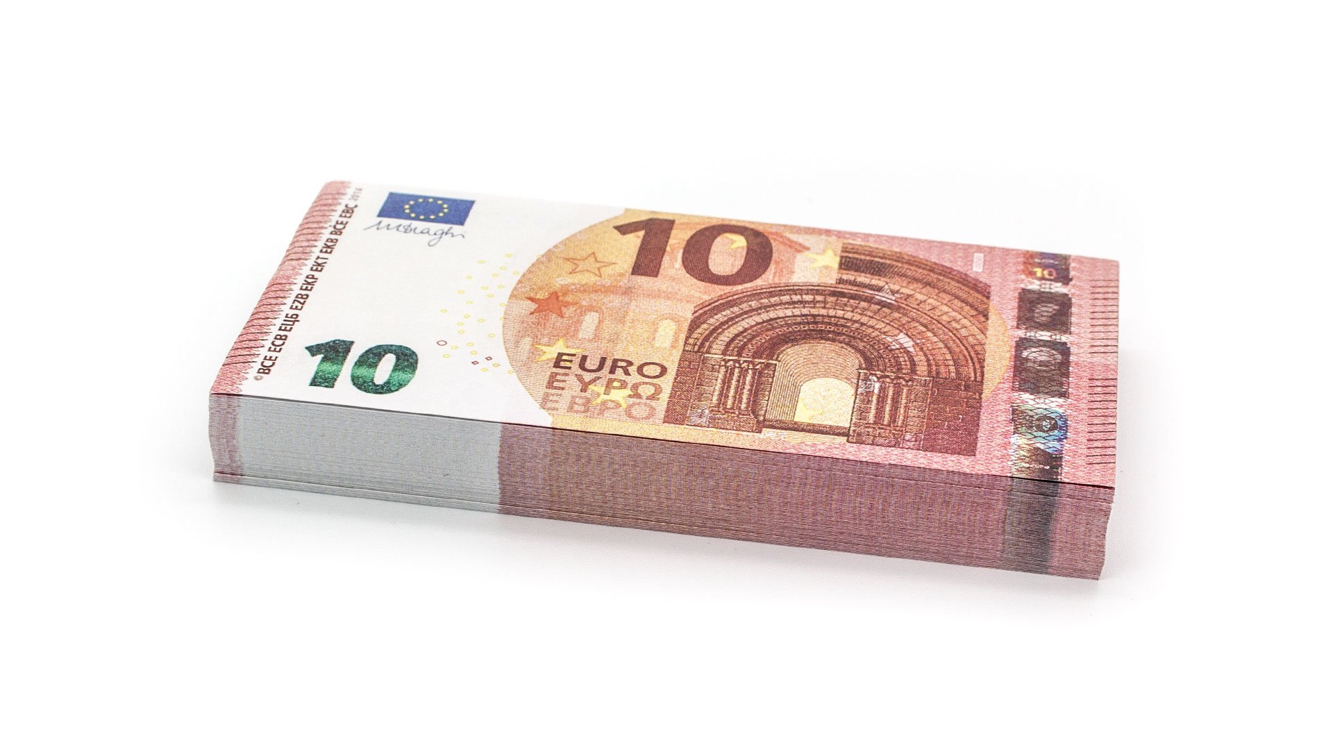 Cashbricks 100 x €10 EURO play money notes - size: 75%