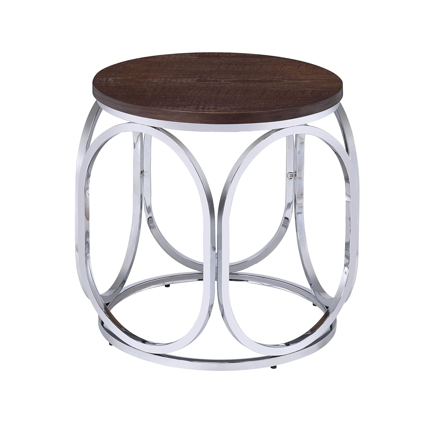 Abbey Avenue Highland Round End Table Wood Brown Chrome Amazon Co Uk Kitchen Home
