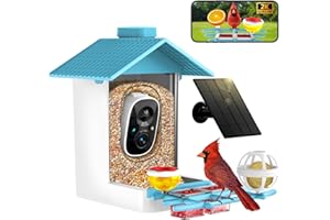 TayePin Bird Feeder with Camera Solar Powered & AI Identify 10,000+ Birds Species, 2.4Ghz WiFi Smart Feeding, 2K HD Live Vide