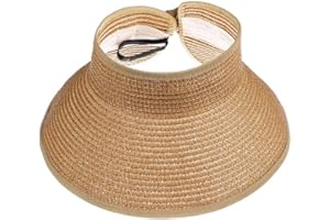 GNEGNI Kids Summer Roll Up Sun Visor Hat Wide Brim Straw Teens Beach Hat Cap Sun Hats with Bow for Girls