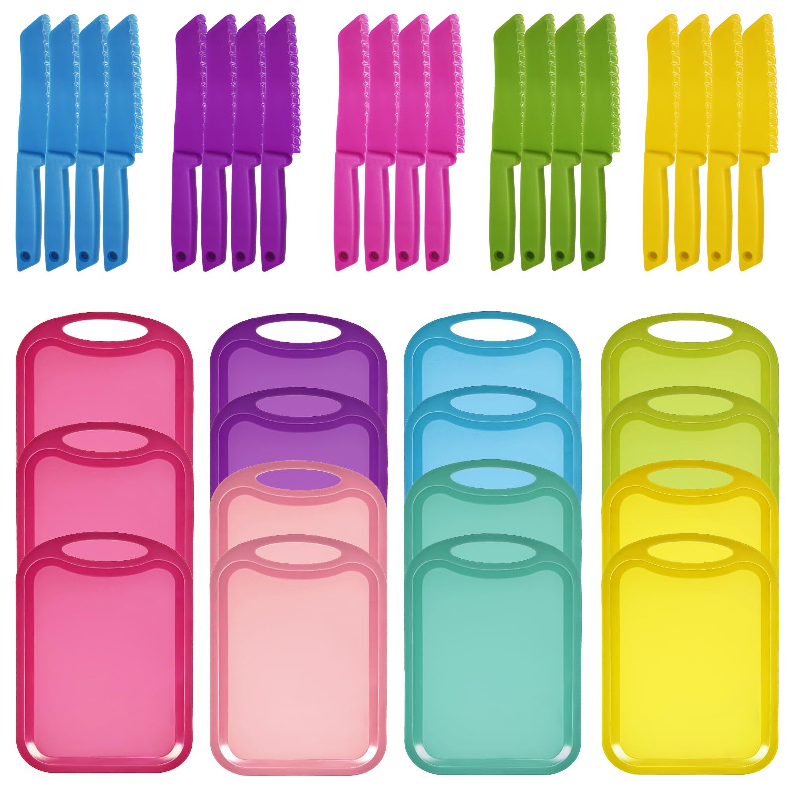 View 1 of 30 Pcs Plastic Cutting Board for Kids Safe Knife Cutting Knife Cooking Supplies Cooking Utensils Including15 Child Safe Knife 15 Chopping Board for Cooking Club, Preschool