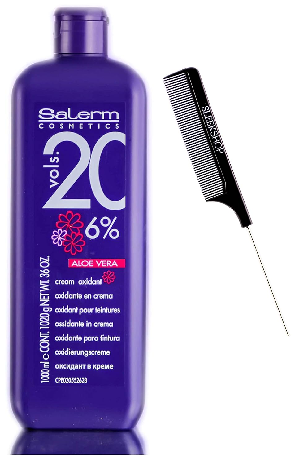 Salerm Cosmetics ALOE VERA Developer Cream Oxidant (w/Sleek Comb) Hydrogen Peroxide Activator for Vision Hair Color Salermvision Haircolor Dye (20 Volume / 6% - 1000 ml)