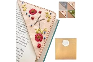 ARTLAZA Personalized Hand Embroidered Corner Bookmark, 26 Letters Hand Stitched Felt Corner Letter Bookmark, Cute Flower Embroidery Bookmarks for Book Reading Lovers Meaningful Gift (Fall，K）