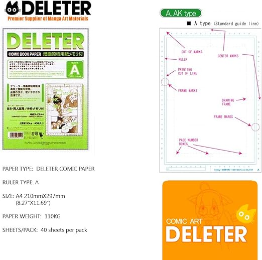 Amazon.com: Deleter Comic Manga Paper [Ruled Type A] [110kg] [Size A4 8 ...