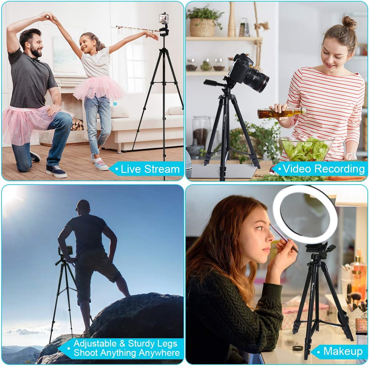 Endurax 60'' Camera Phone Tripod Stand for DSLR Canon Nikon with Universal Phone Mount, Bubble Level and Carry Bag : Camera & Photo