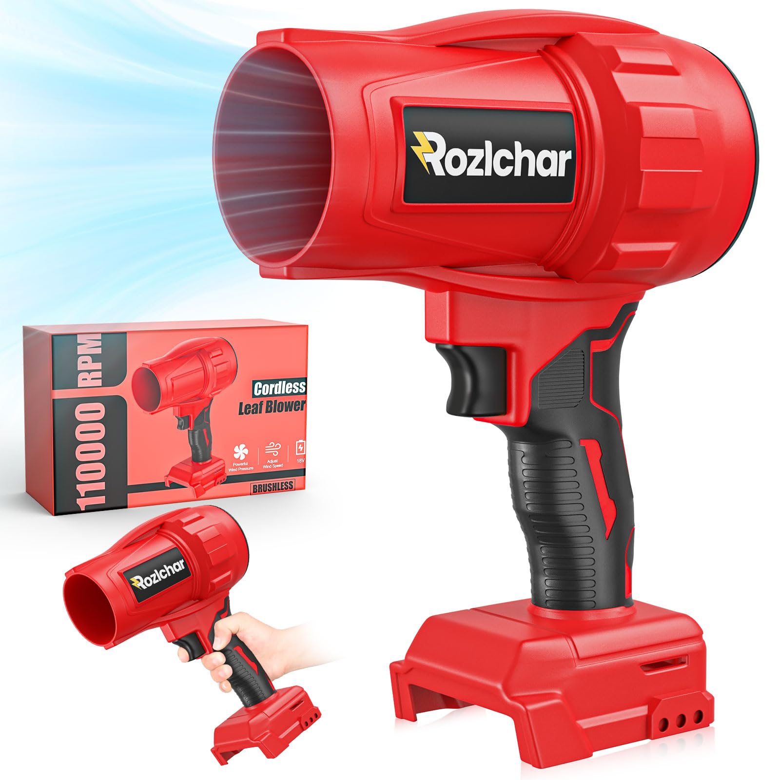 Photo 1 of Rozlchar Cordless Leaf Blower Compatible for Milwaukee 18V Batteries(No Battery), Variable Speed Handheld Turbo Blower with Brushless Motor, Portable Dust/Snow Cleaner for Lawn, Patio