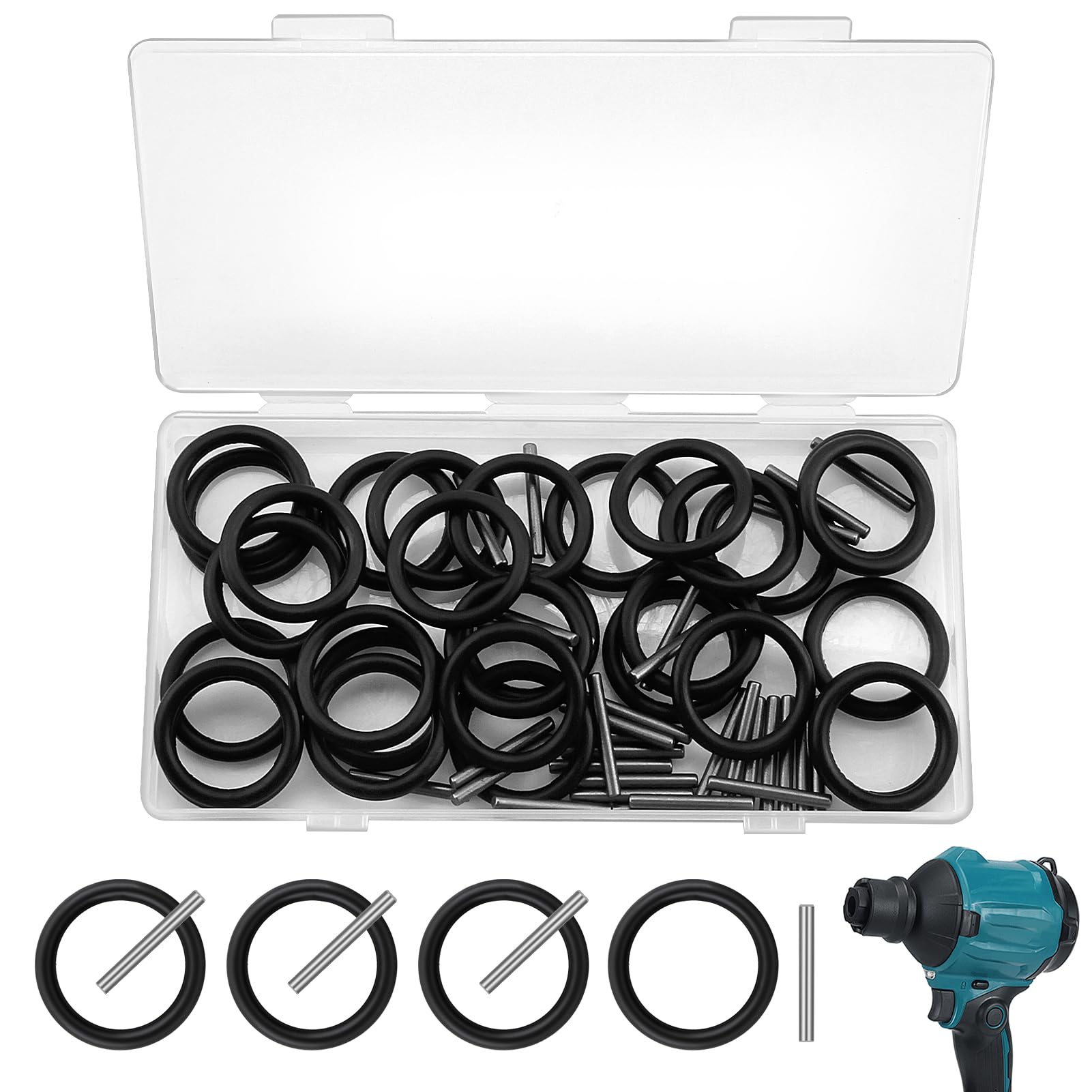 60 Pcs Replacement Pin and O-Ring Set, 30 Pairs 4x30mm Impact Ring and 3x25mm Socket Pins High-Strength Rubber and Stainless Steel for 1/2" Impact Socket Scaffolders Pressure Washers Heavy-Duty Tools