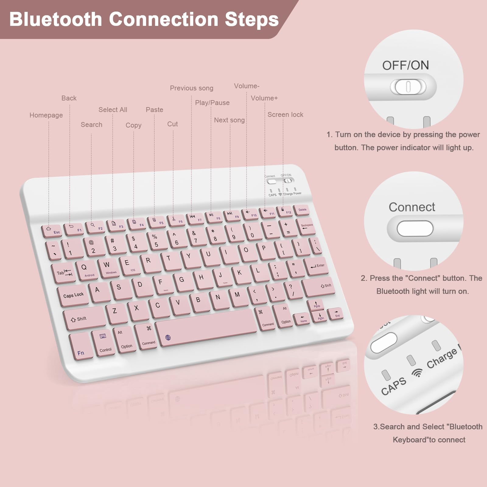 Bluetooth Keyboard for iPad 10th Generation, iPad Pro 13/12/11/10/9/8/7 inch, iPad Air 13/11th Gen, iPad mini, Samsung Xiaomi Tablets, etc. - Slim Wireless Portable Travel Office Computer Accessories