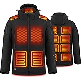 ALI SEA Heated Jacket for Men, Windproof Heated Jacket, Mens Heating Jackets with Detachable Hood & 10 Pockets