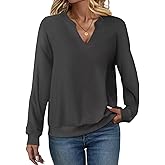 EADINVE Womens Casual Long Sleeve V Neck Sweatshirts Cute Loose Fit Lightweight Pullover Fall Clothes Tunic Tops