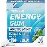 GYMGUM Energy Caffeine Gum | 50mg Caffeine | Sugar-Free, Keto-Friendly | Fast-Acting Energy & Focus Gum with Guarana & L-Theanine (40 Count, Arctic Mint)