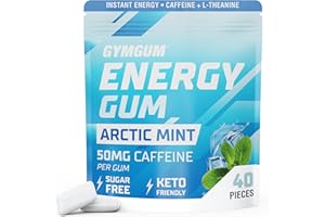 GYMGUM Energy Caffeine Gum | 50mg Caffeine | Sugar-Free, Keto-Friendly | Fast-Acting Energy & Focus Gum with Guarana & L-Theanine (40 Count, Arctic Mint)