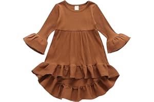 YOUNGER TREE Toddler Baby Girls Fall Clothing Solid Cotton Pit Irregular Skirt Winter Dress Long Sleeve Skirt Outfits