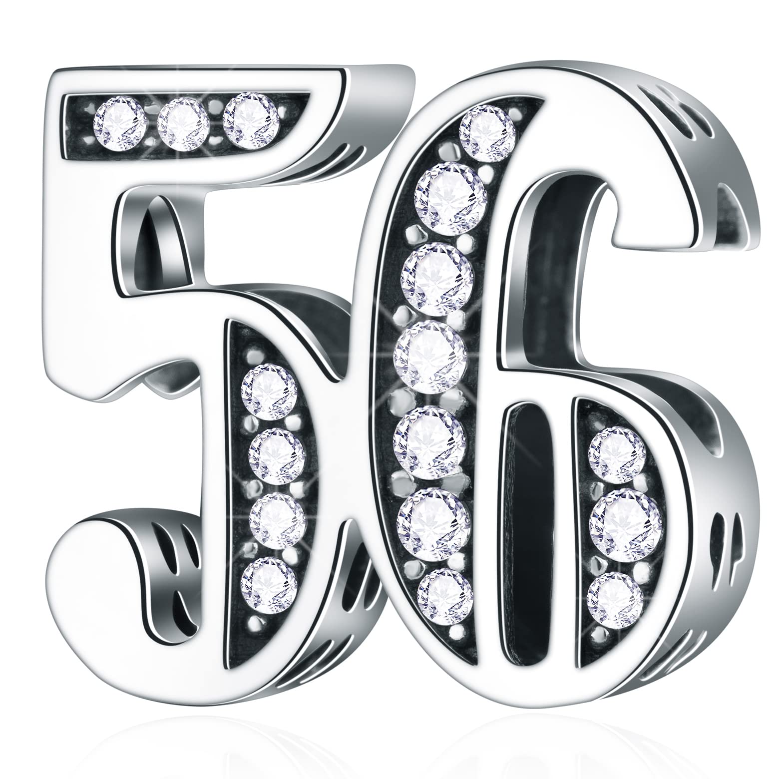56 Birthday Charms fits Pandora Fathers Day Bracelet, 925 Sterling Silver 56th Anniversary Beads with CZ Birthstones, Number 56 Years Old Gifts for Daddy/Grandpa/Husband