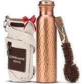 CLEO HOME 100% Pure Copper Water Bottle for Drinking, 32 Oz Hammered Ayurvedic Copper Bottle for Drinking Water | Leak-Proof & Eco-Friendly | For Yoga, Office, Travel with Canvas Carry Bag & Brush
