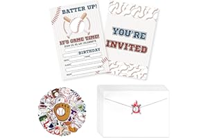 20 Pcs Baseball Party Invitations, Birthday Party Invite Cards with Envelopes Birthday Invitations for Boys Sports Baseball P