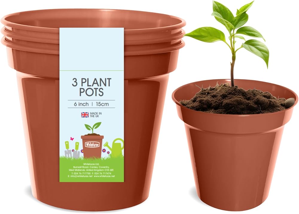 Whitefurze Basic Plant Pots 15cm Set of 3 Indoor Outdoor Polypropylene