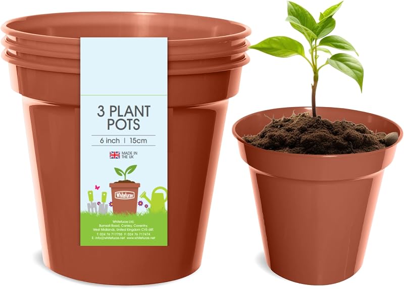 Whitefurze Basic Plant Pots 15cm Set of 3 Indoor Outdoor Polypropylene