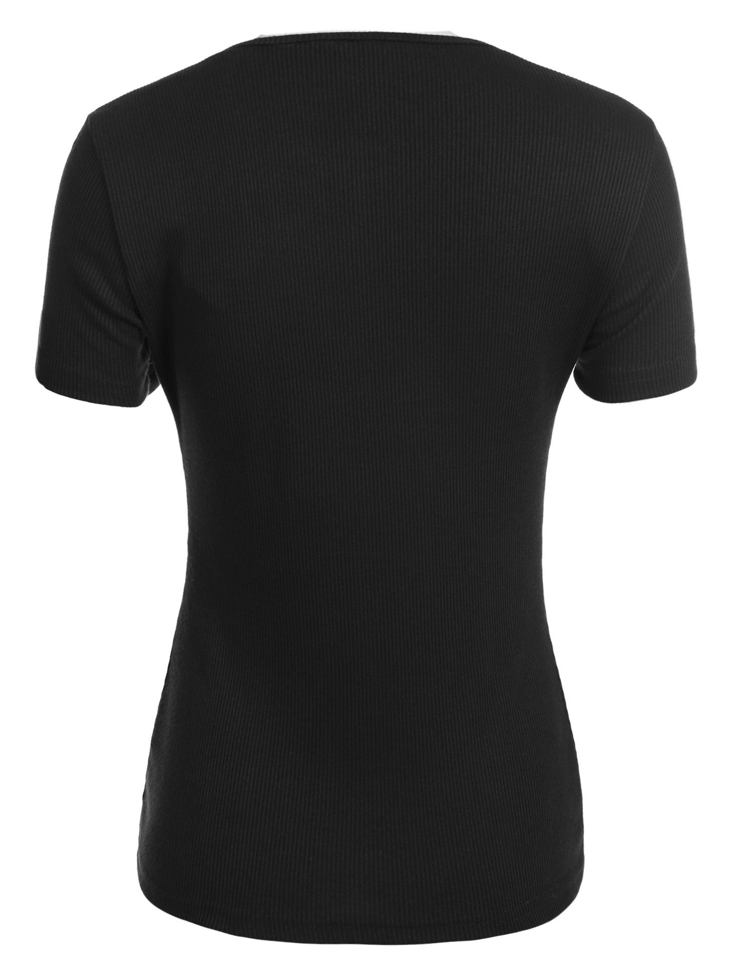 Zeagoo Women\'s Hollow Out Lace up Loose Knitted T-Shirts Tunic Top Black Large