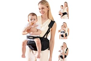 Baby Carrier, MOMTORY Hip Seat Carrier with Adjustable Strap & Various Pockets, Ergonomic Baby Hip Seat Carrier for Infants & Toddlers up to 50lbs (Black)